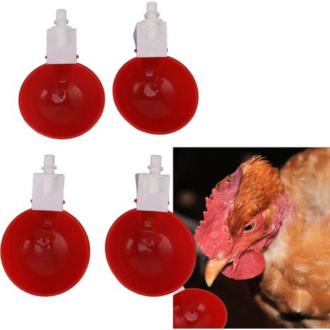 Set mit 8 großen automatischen Hühnertränken, dicken Futterautomaten, universellen Geflügeltränken, Tränken für kleine Vögel, 8 rote automatische Hühnertränken. (1/5)