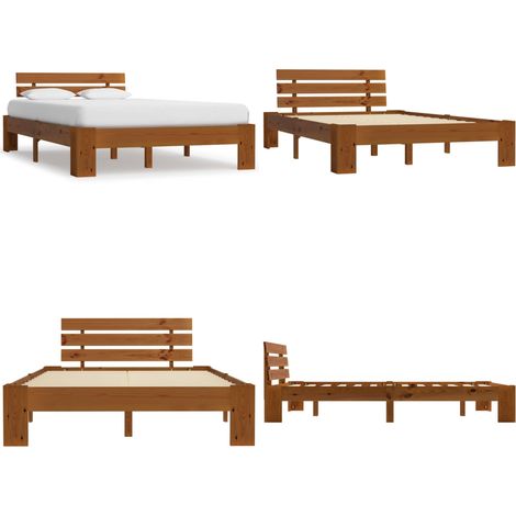Estructura cama sin colchón madera pino marrón miel 120x200 cm - Estructura de cama - Cama sin colchón