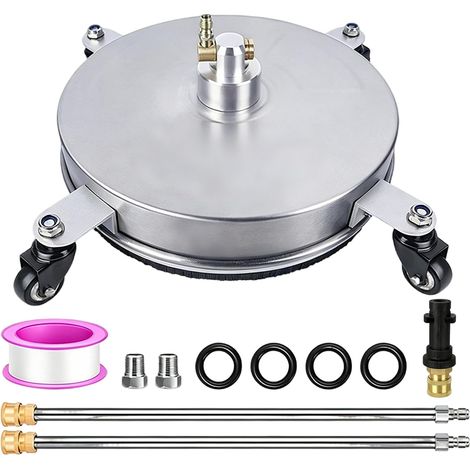 4 Roues Nettoyeur de Surface avec Adaptateur pour Pistolet, 14 Pouces Accessoire Nettoyeur Sol en Acier INOX avec 2 Rallonges pour Béton, Patio, Trottoir, Terrasse, Rotation à 360° (1/5)