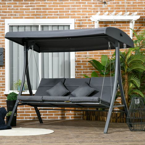 Balancelle de jardin 3 places grand confort inclinaison toit réglable matelas fourni acier polyester gris foncé