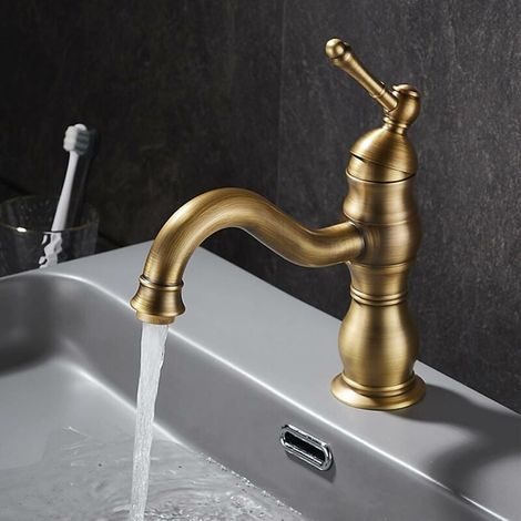 Robinet Lavabo Rétro,Pivotant à 360° Robinet Salle de Bain, Mitigeur Lavabo en Laiton, Mitigeur Salle de Bain avec Valve en Céramique Neuve, Dorée (1/5)
