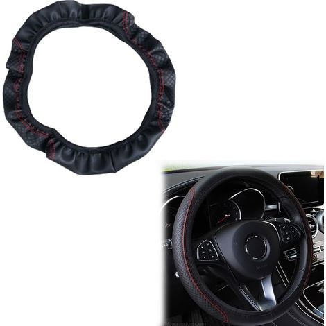 Coprivolante impermeabile per auto, coprivolante in similpelle elasticizzata, volante antiscivolo per veicoli, accessorio universale per volante con diametro di 37-38 cm (nero)