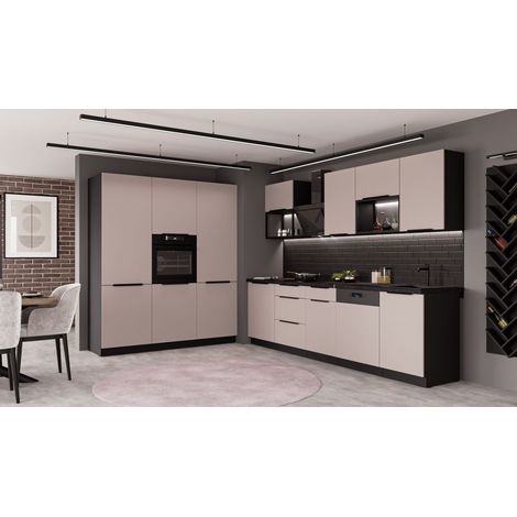 Küche ARONA LOFT 280 + 180 cm Küchenzeile Küchenblock Einbauküche Kaschmir beige matt + Schwarz matt (1/5)