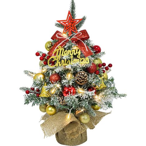Albero Natale Artificiale Mini LED Neve Rosso 45cm (1/5)