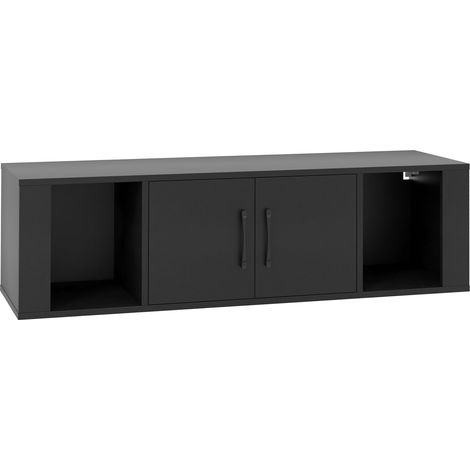 Wandmontierter Schreibtisch mit Stauraum, Schwarz, 2 Türen