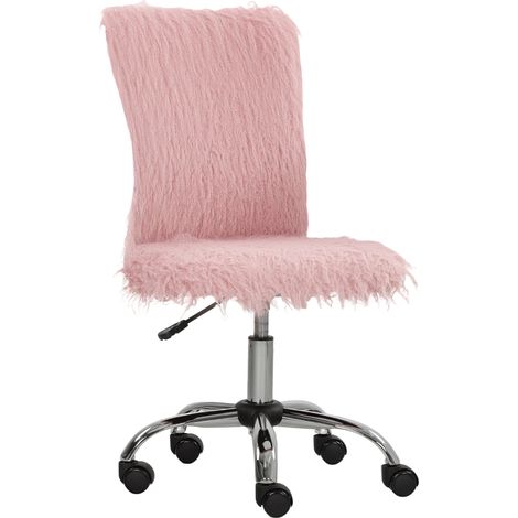 HOMCOM Armless Makeup Vanity Chair, Swivel Computer Chair, Pink (1/5)