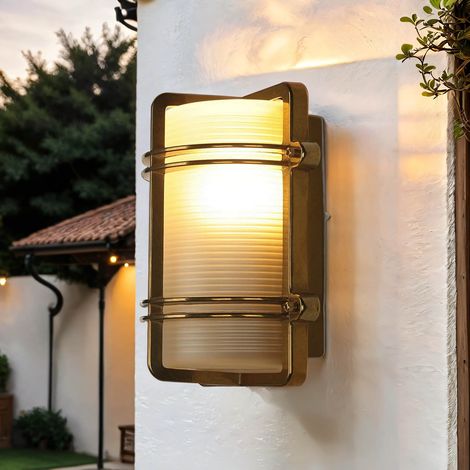 Außenlampe Wand Haus Hof IP54 E27 Glas Echt-Messing Maritim Außenwandlampe