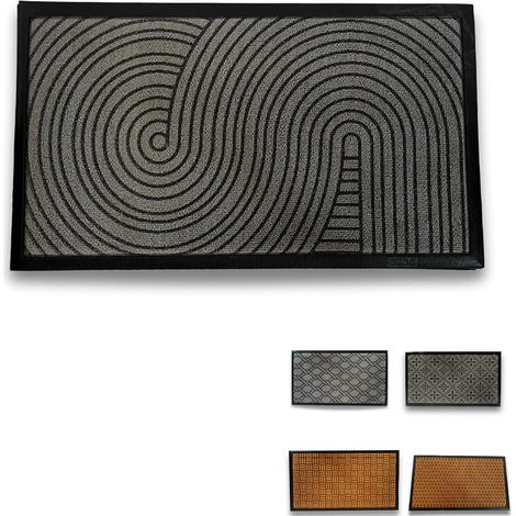 Zerbino in pvc corrugato e polietilene, misura 70x40 cm, asciugapassi con bordino, spessore 7 mm - Grigio trama onde (1/5)