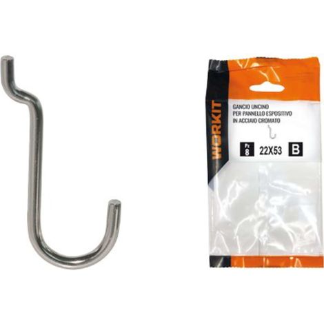 GANCIO UNCINO ACCIAIO SELF WORKIT - X PANNELLO ESPOSITIVO CROM Nè° 4 MM 22X53 CF=PZ 10 - 5 Confezioni
