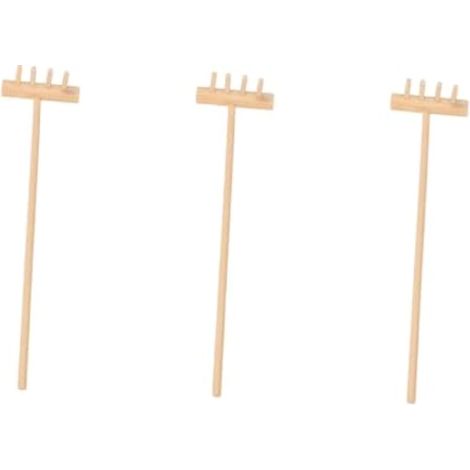 Ensemble de 3 mini râteaux de table en bambou de 14 cm pour jardinage zen, décoration et anti-stress. (1/5)