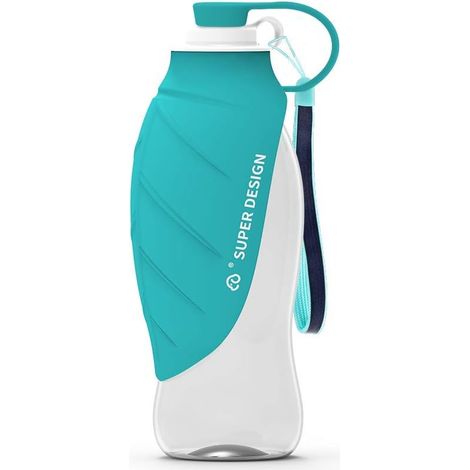 Botella de agua portátil para perros, con tapa que se puede usar como tazón, de silicona para exteriores, 580 ml (azul) (1/5)