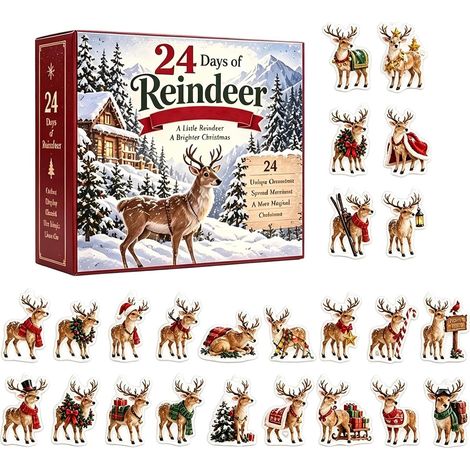 Adventskalender 2026 – 24-teilig – braun, rot, weiß – Acryl – 24 Rentier-Weihnachtsfiguren – Weihnachtsdekoration – geeignet für Weihnachtsfeiern und als Dekoration für die Wohnung. (1/5)