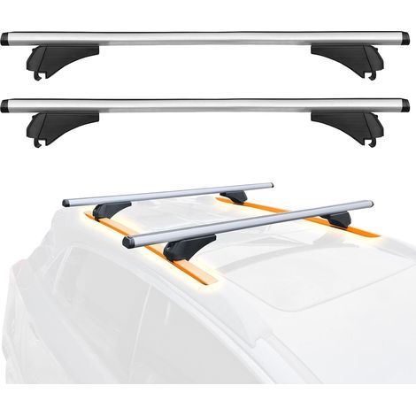 Auto Accessori - Barres de toit universelles en croix, adaptées aux rails latéraux surélevés - réglable et avec serrure anti-vol, Lot de 2 pièces (Railing Fermé - 125 cm)
