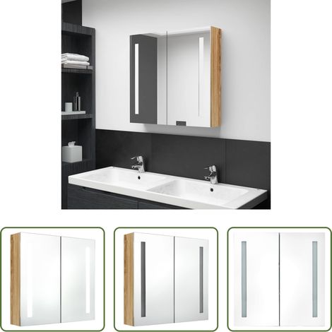 vidaXL LED-Spiegelschrank - LED-Bad-Spiegelschrank Eichenoptik 62x14x60 cm (1/5)