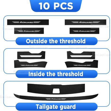 (10 pièces) Pour Geely Monjaro 2023-2024 : protection de hayon,seuil de porte,pédale,accessoires en fibre de carbone,style cuir PU,autocollant de voiture (1/3)