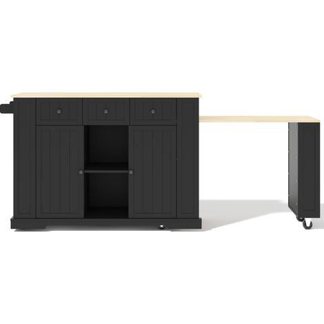 Isla de cocina móvil con mesa extensible y barra abatible, MDF, 138 x 55 x 93 cm (1/5)