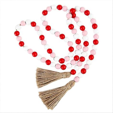 Guirlande de perles en bois avec pompon pour la Saint-Valentin, style rustique (1/5)