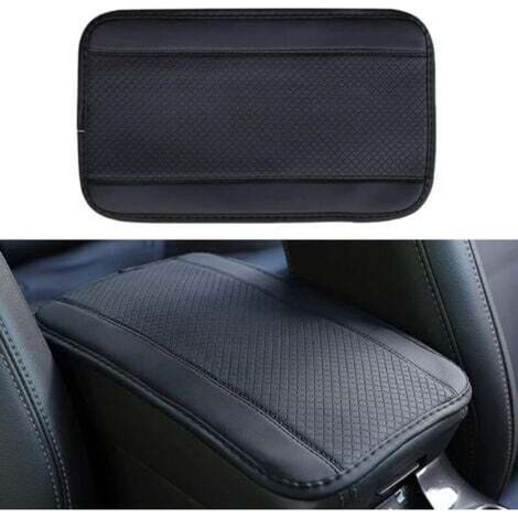 Universal car armrest cushion (black) 32cm x 19cm, embossed double-line anti-slip leather fiber for armrest
