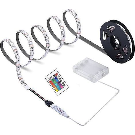 Helle LED-Streifenleuchte, fernbedienbar und batteriebetrieben, wasserdicht (IP65), dekorativ, DC 5V RGB 5050, geeignet für TV-Hintergrundbeleuchtung, Schlafzimmerbeleuchtung und Dekoration. (1/5)