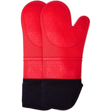 Gants de cuisine en silicone résistant à la chaleur, extra longs et antidérapants. (1/5)