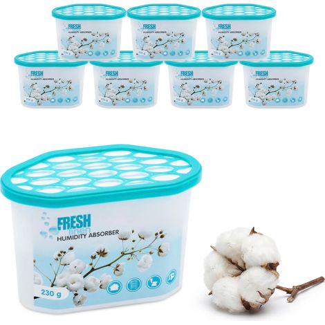 Luftentfeuchter Granulat Box mit 230g Frischeduft Granulat - 8er Pack - Raumentfeuchter mit Frische Wäsche Duft Entfeuchtergranulat
