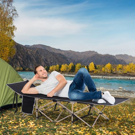 Lit de camp pliant, résistant aux intempéries, avec sac de transport, 190 x 68 x 52 cm, noir
