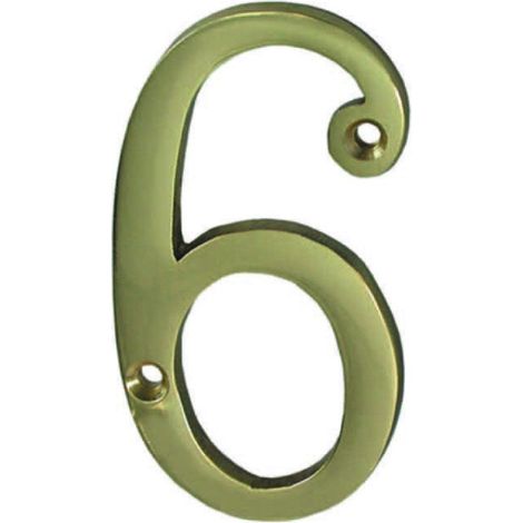 Numero civico 6 inglese in ottone lucido - 5 pz
