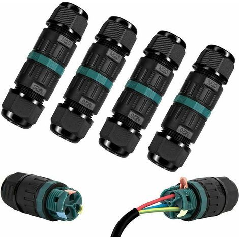 Boite de Derivation IP68 Etanche - Lot de 4 Connecteur Électrique Éxterieur 2 Voies, Boîte de Jonction Câblage Externe Etanche pour Ø9-12 mm Câbles de Terre (1/4)