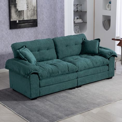 Canapé 2 places 213,4x90,1x87,6 cm chenille, coussins double couche mousse mémoire forme + ressorts ensachés - Vert (1/5)