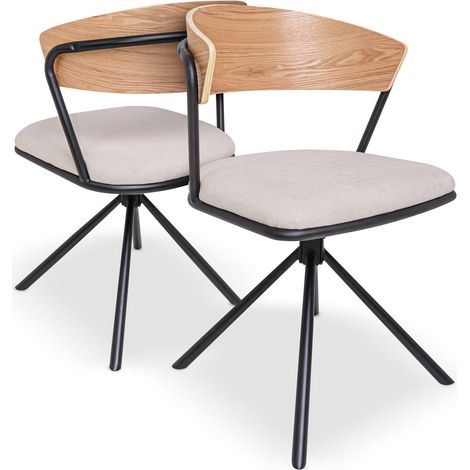 Seul - Set di 2 sedie di design in metallo, schienale in legno massello e seduta in tessuto, girevole 360° (1/5)