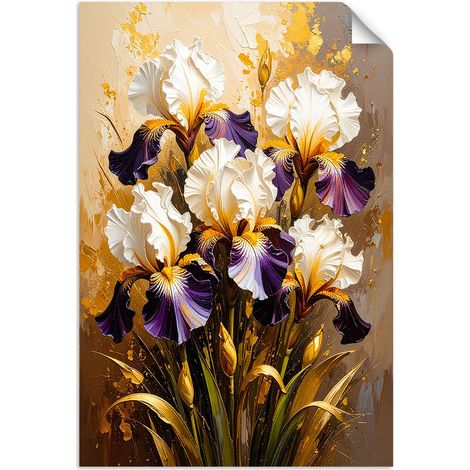 Selbstklebendes Poster – Wandsticker Irisblumen auf beigem Hintergrund 20x30 cm (1/3)