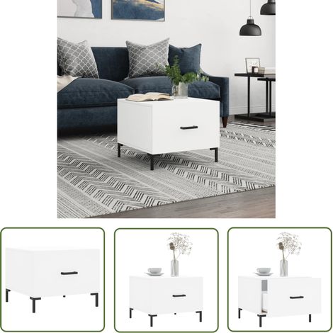 The Living Store Table basse blanc 50x50x40 cm bois d'ingénierie - Table Basse Blanche - Meuble Salon - Table D'appoint - Table Côté Canapé - Rangement Tiroir (1/5)