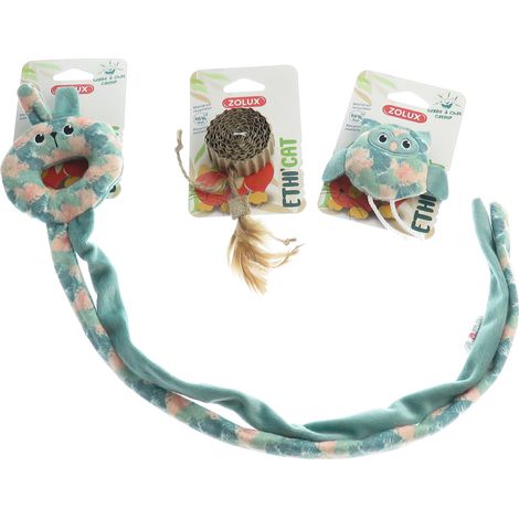 3 jouets, chouette, disque carton et jouet de porte tissu feuille ,  pour chat - animallparadise