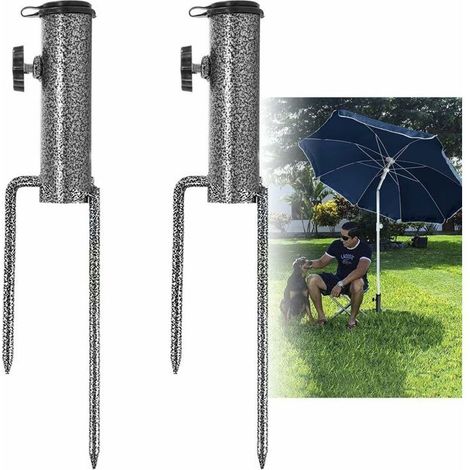 Pied de parasol en fer à repasser – Ancrage solide pour plage et jardin – Longueur 32 cm – Diamètre mât 3,6 cm – Facile à installer (1/4)