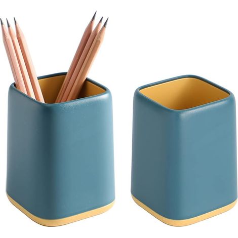 Porte-stylo de bureau, pot à crayons bicolore, sac de rangement de bureau (bleu, 2 pièces) (1/3)