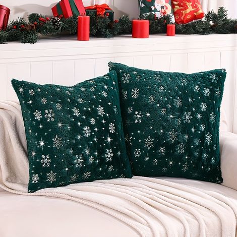 Housse de coussin d'hiver Noël 2 pièces, motif flocon de neige, peluche douce (1/5)