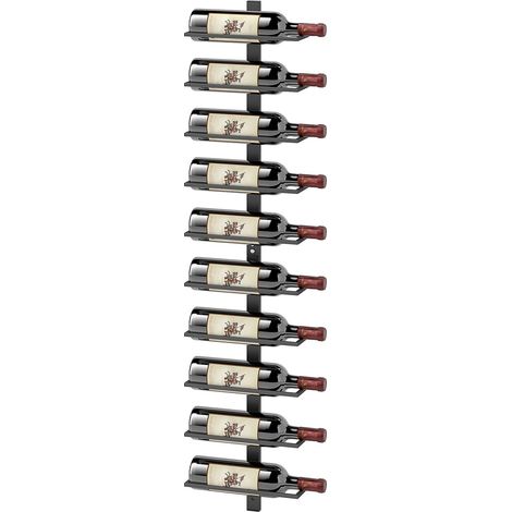 Weinregal Flaschenregal für 10 Weinflaschen, Flaschenhalter zur Wandmontage Aufbewahrungsregal aus Stahl, Weinflaschenregal für Küche, Esszimmer Schwarz