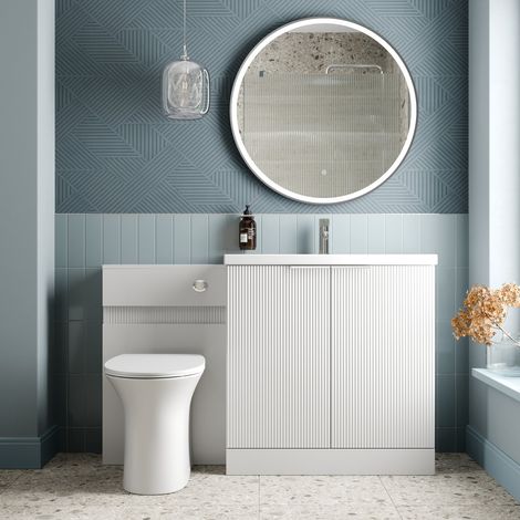 1300mm Fluted Bathroom Vanity Unit Set and Rennes Back-to-Wall Toilet White (1/4)