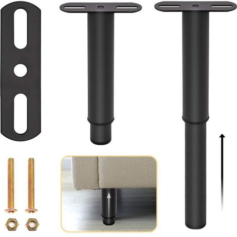 4pcs Pieds de lit Réglables en Métal pour Meubles Rétractables Noir Pieds de Support de lit Robustes Rétractables avec Pièces pour Pièces de Rechange de Cadre de Canapé-lit d'armoire (noir,18-33cm)—— (1/5)