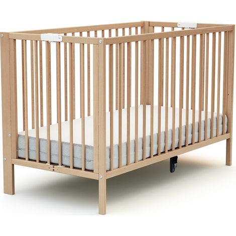Les Tendances – Lit bébé pliant en bois FOLDO 60 x 120 cm – Hêtre massif – Sommier à lattes réglable 2 hauteurs – Sécurisé avec manettes de verrouillage