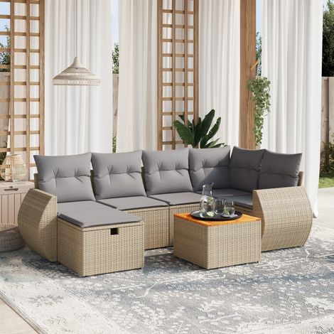 Juego de sofás jardín con cojines beige mezcla 7 pzas ratán PE vidaXL (1/4)