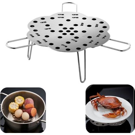 Grille vapeur en inox 2,5 x 15,6 cm - support ajustable pour casseroles, argent (1/5)