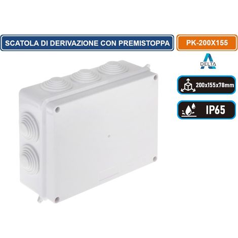 SCATOLA STAGNA DI DERIVAZIONE CON COPERCHIO CON VITI IN METALLO QUADRATA 200X155X78MM CON 10 PASSACAVI Ø 32 mm IP65 (1/3)