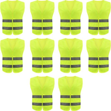 Lot de 10 gilets de sécurité haute visibilité pour travail routier, garde de sécurité - Gilet de construction avec 2 bandes réfléchissantes, résistant et confortable pour un usage professionnel ou loi (1/5)