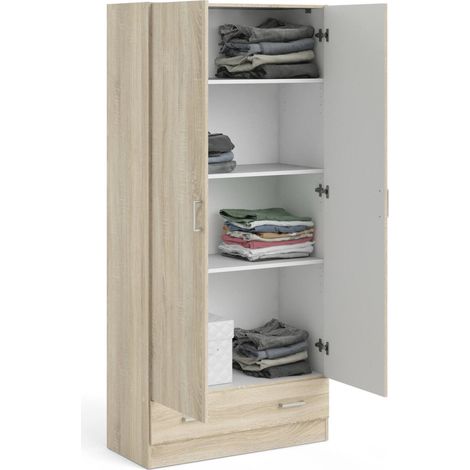 Dmora - Guardaroba 2 ante Amylya, Mobile camera da letto, Cabina armadio portabiti, Armadio appendiabiti, 79x36 h170 cm, Quercia (1/5)