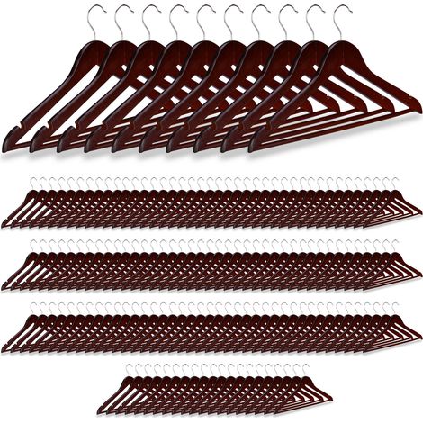 Set of 150 Relaxdays Wooden Clothes Hangers, Pants Rail, Skirts, Dresses, Jackets, 360° Swivel Hook, Brown