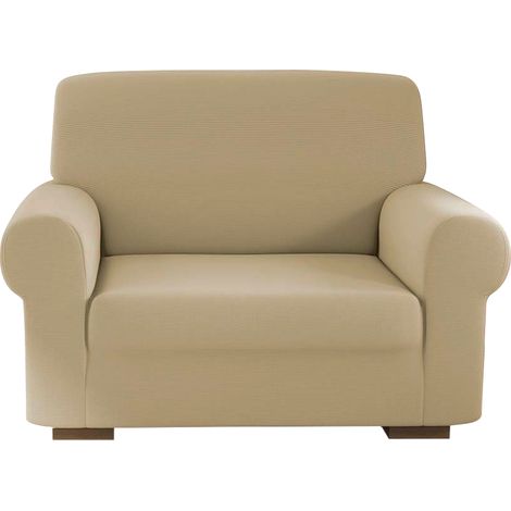 Funda de Sillón de 1 Plaza con Elástico Color Sólido Antimanchas de Tejido Piqué  Color: Beige (1/3)