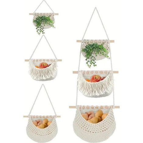 Ecleanfy - 1pc Organisateur Mural Suspendu en Coton Naturel, Sac de Rangement Porte avec 3 Tailles Différentes-25/30/33 cm-pour Chambre,Cuisine (1/5)