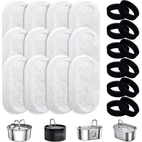 Filtre pour Fontaine à Eau - Chat - 24 Packs - Charbon Actif - Éponge Mousse - Quadruple Filtration (1/5)