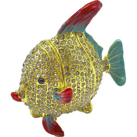 Scatola decorativa per pesci in metallo giallo: ideale per riporre oggetti, regali e decorazioni interne